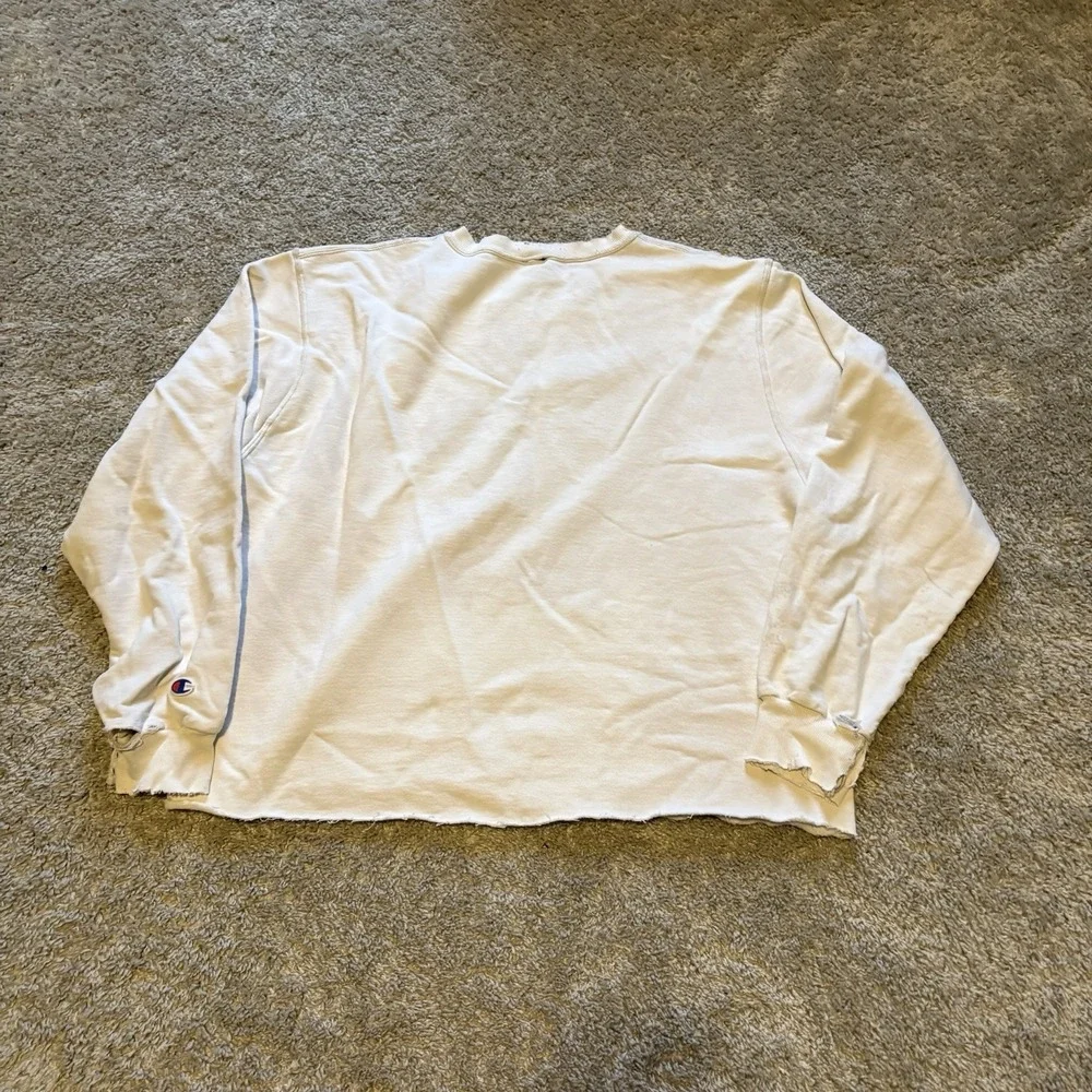 Vintage Y2K Champion Miami Cropped Distressed Crewneck‎ Men's Large Boxy Cream - Picture 9 of 9